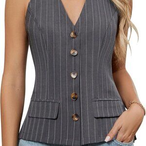 Womens Vest Tops V Neck Button Down Sleeveless Trendy Summer Tank Tops Dressy La